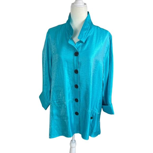 Ali Miles Woven Shimmer Stand Collar Button Front Tunic Top Size XL Artsy NEW - Picture 3 of 11